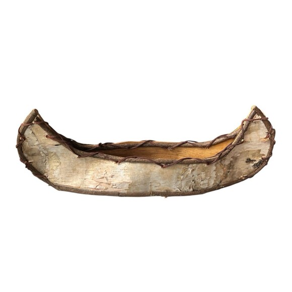 Vtg Canoe Adirondack Style Handmade American White Birch Bark Flat Bottom 19" - Picture 2 of 4